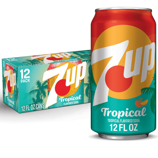 7UP: Tropical, Lemon Lime Mango Peach Soda Pop, 12 oz., 12 Pack