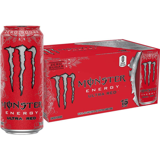 Monster Energy Drink: Red Zero Ultra, Sugar Free Energy Drink, 16 oz., 15 pack