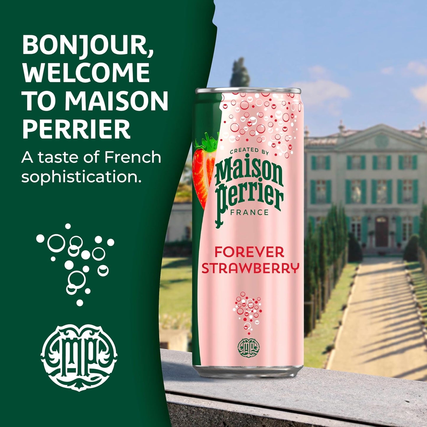 Maison Perrier: Forever Strawberry, Flavored Sparkling Water, 11.15 oz. 24 Pack