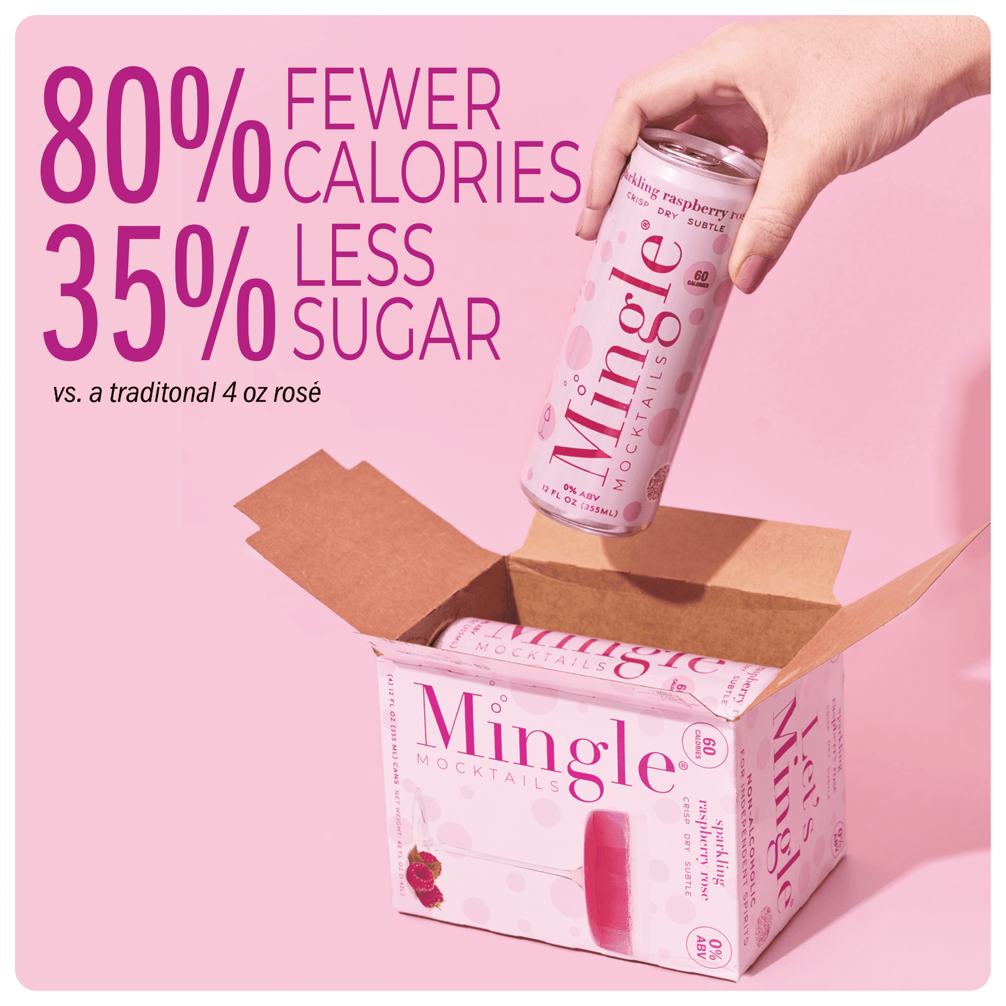 Mingle Mocktails: Sparkling Raspberry Rose Non-Alcoholic, 12 oz., 4 Pack