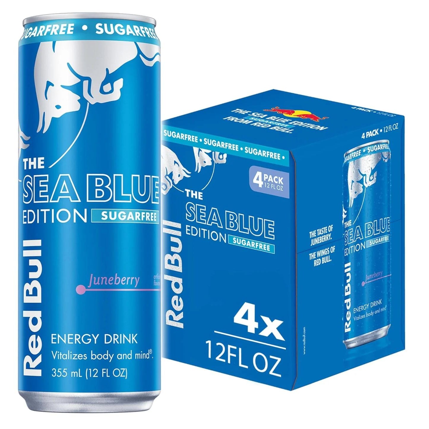 Red Bull: Sea Blue Edition Sugar Free, Juneberry, 12 oz., 4 pack
