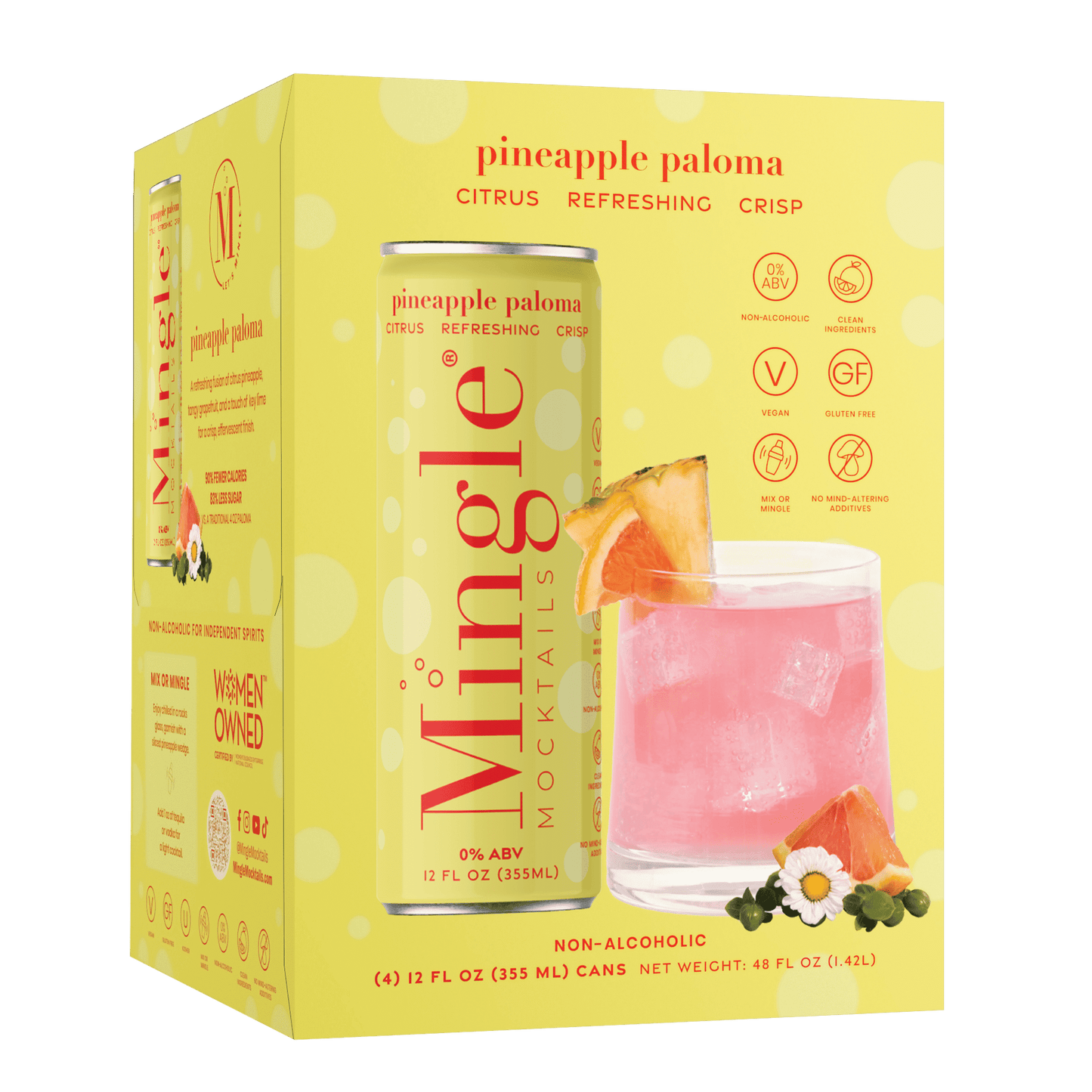 Mingle Mocktails: Pineapple Paloma Non-Alcoholic, 12 oz., 4 Pack