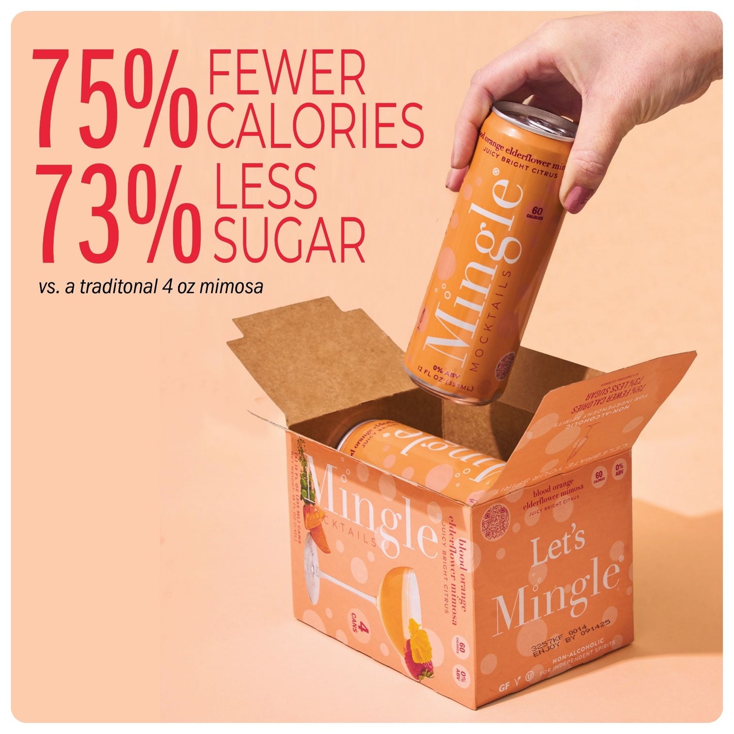 Mingle Mocktails: Blood Orange Elderflower Mimosa Non-Alcoholic, 12 oz., 4 Pack