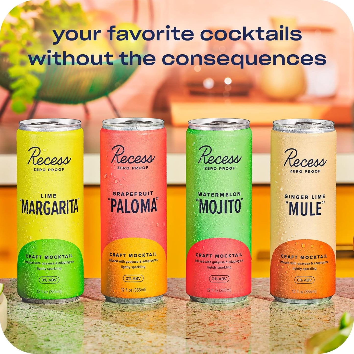 Cocktail: Recess: Ginger Lime Moscow Mule, Zero Proof Cocktail, 12 oz., 12 Pack