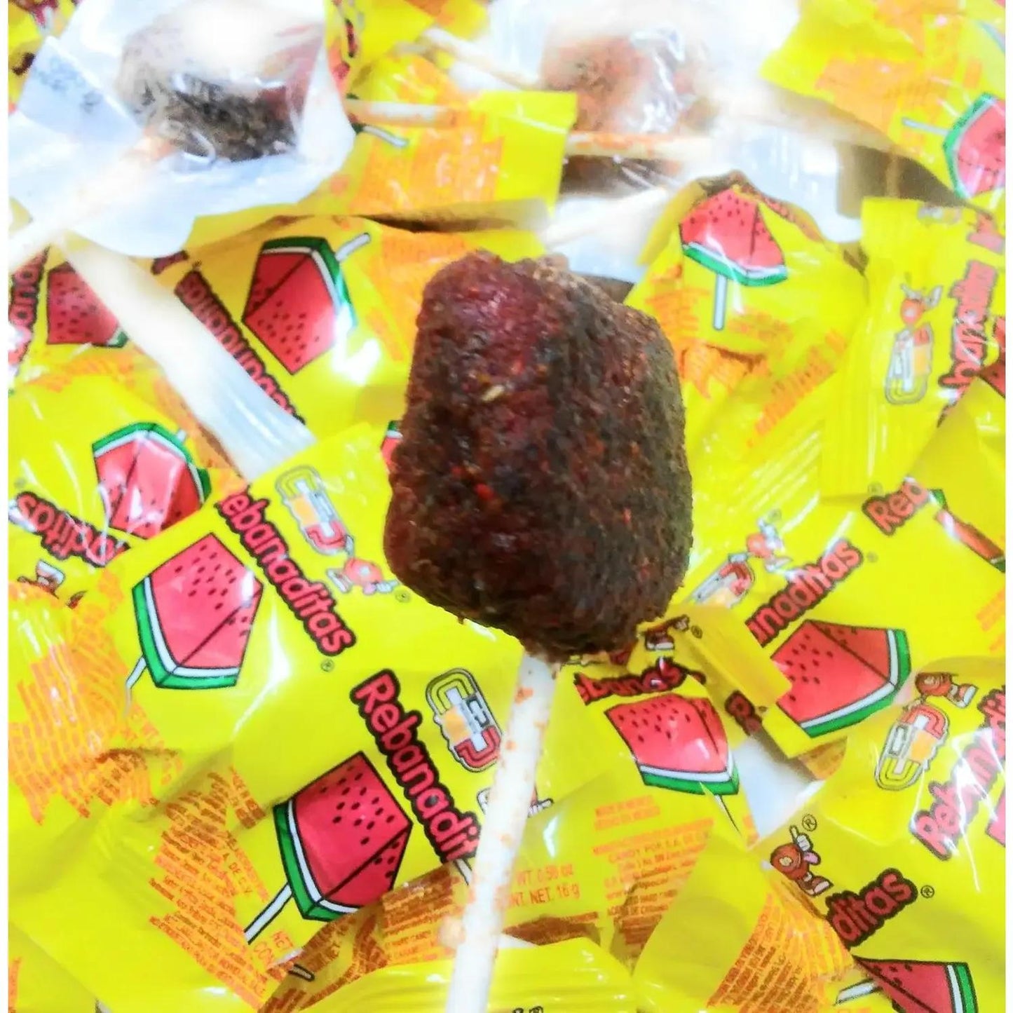 Rebanaditas: Chili Covered Watermelon Flavored Lollipops, 40 Pieces