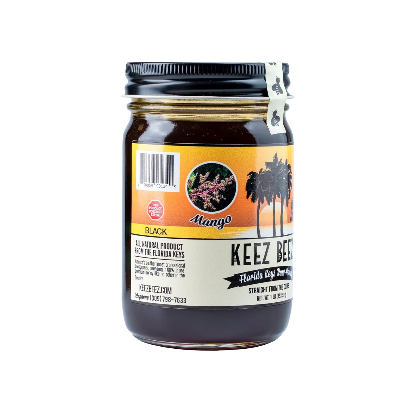 KEEZ BEEZ: Raw Black Honey, Mango Blossom, 1 lb. Jar, Organic, Non-GMO, Kosher Certified