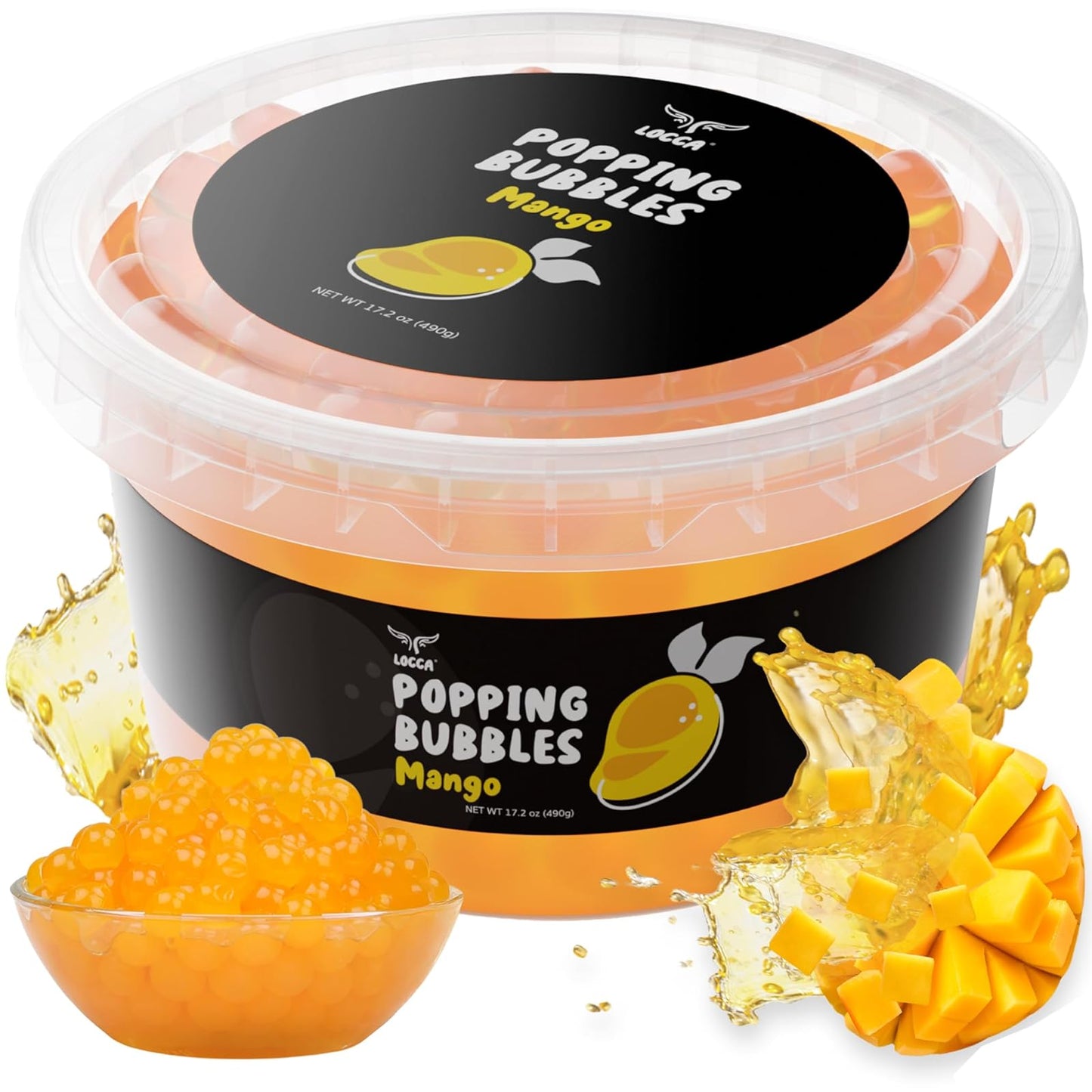 Locca: Mango Boba Pearls, Premium Popping Fruit Caviar Pearls, 1 Pack