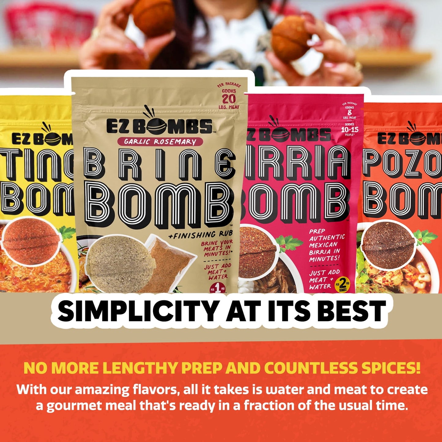 EZ Bombs: Garlic Rosemary Brine Bomb Seasoning with Finishing Rub, 2 Pack, 4 Pieces