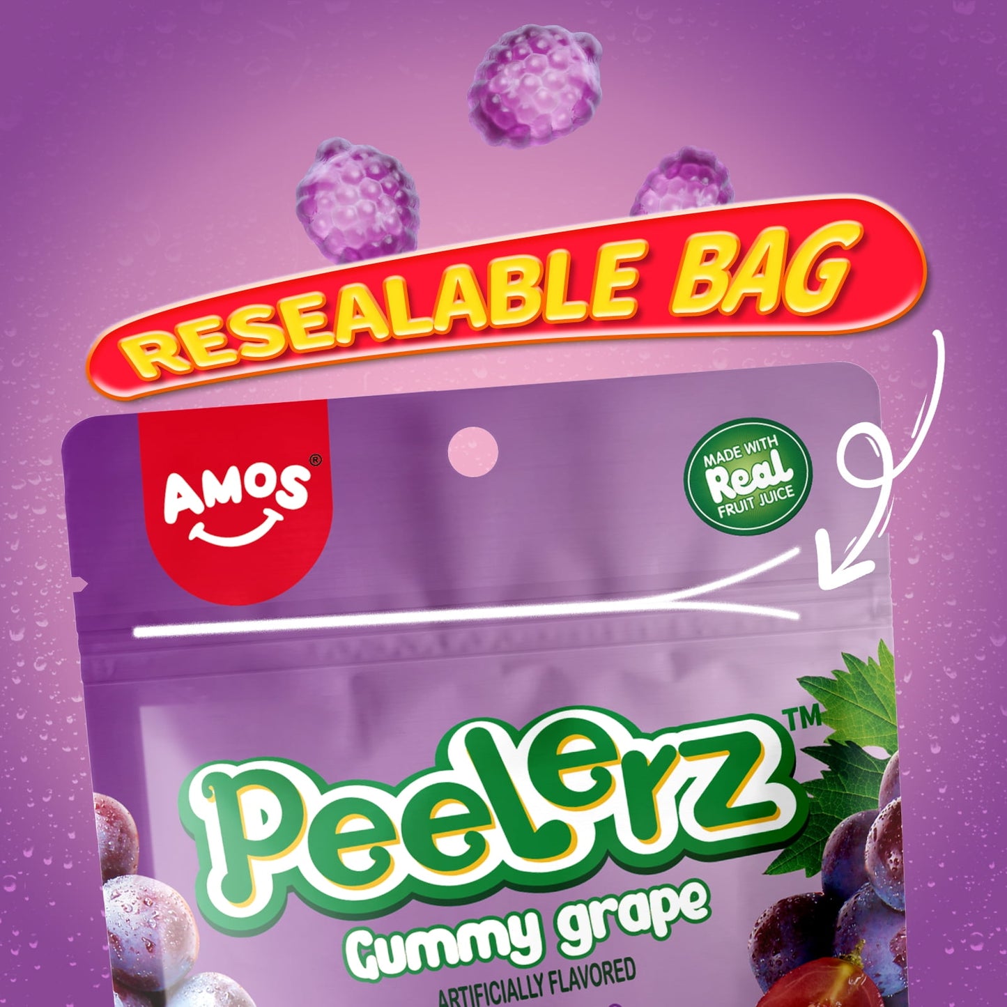AMOS Peelerz: Grape Gummy Candy, 3 Packs