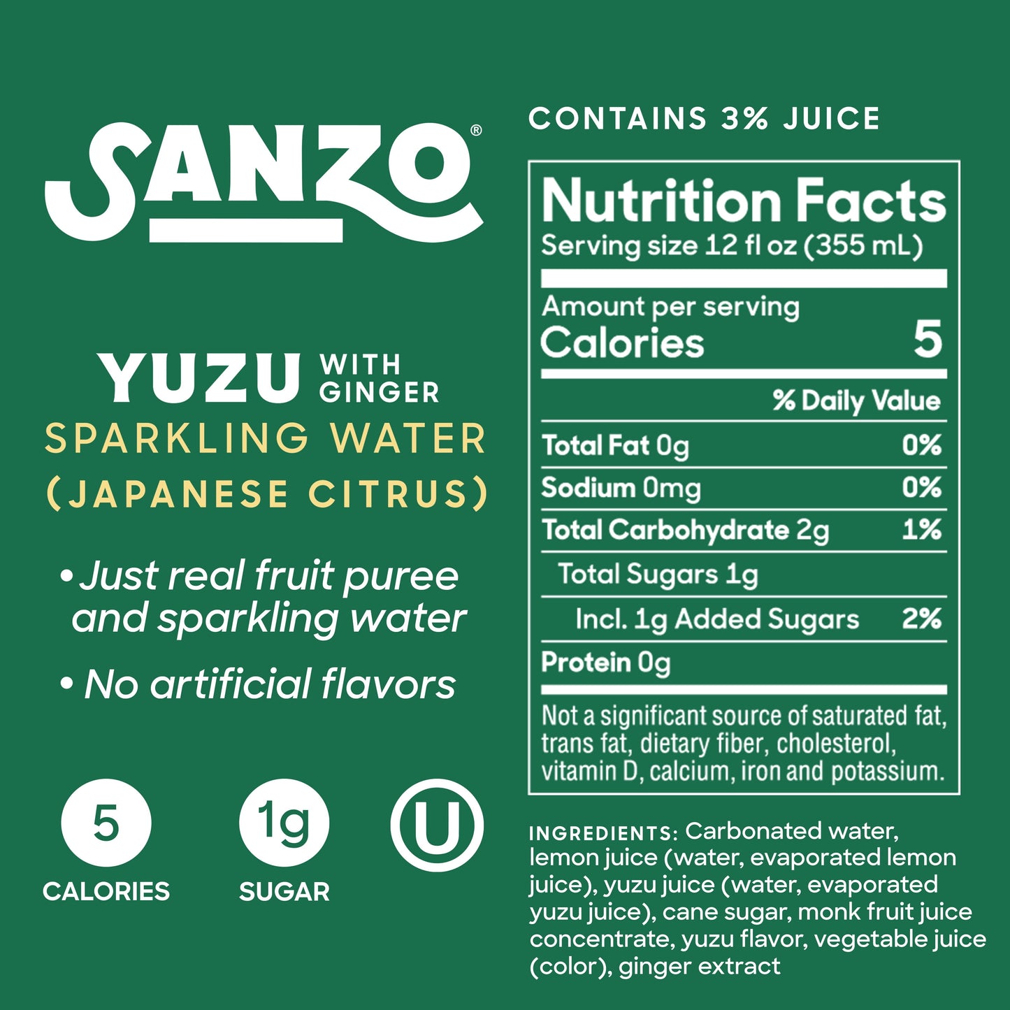 Sanzo: Yuzu Lemon Sparkling Water, 12 oz., 12 Pack