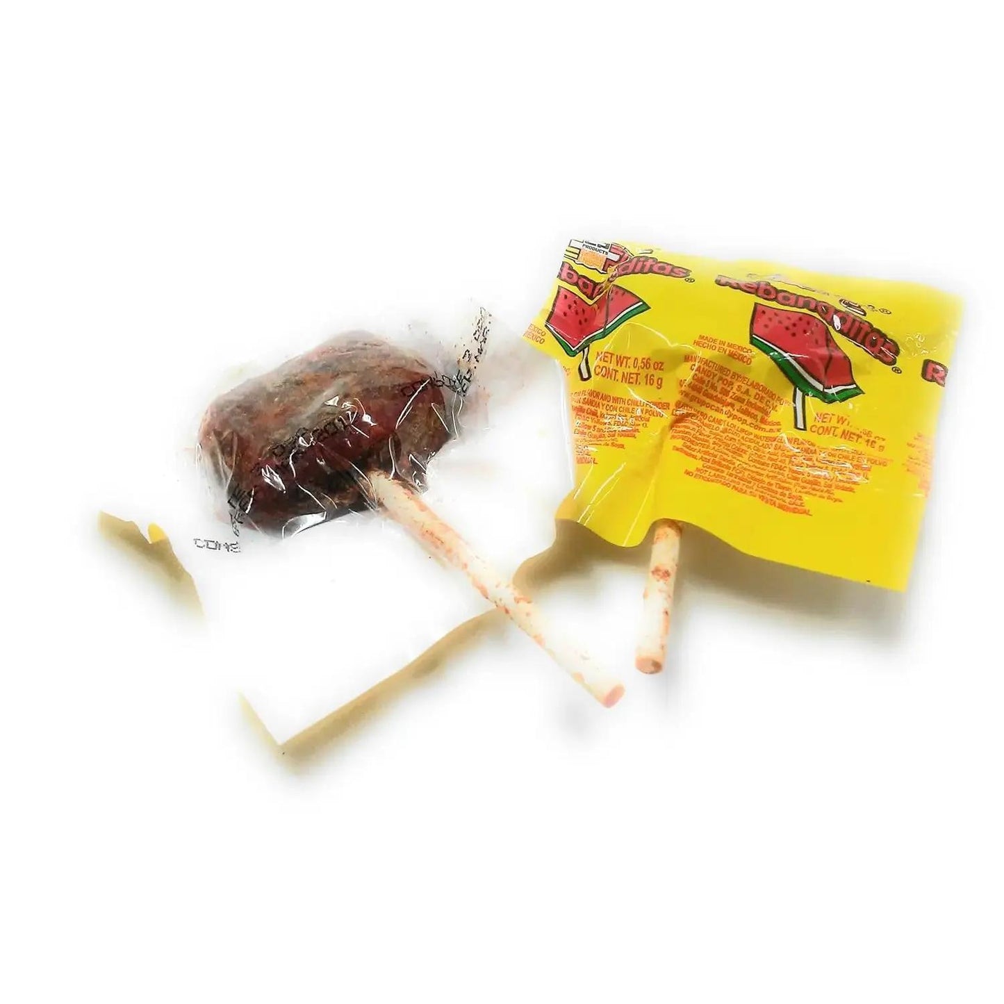 Rebanaditas: Chili Covered Watermelon Flavored Lollipops, 40 Pieces