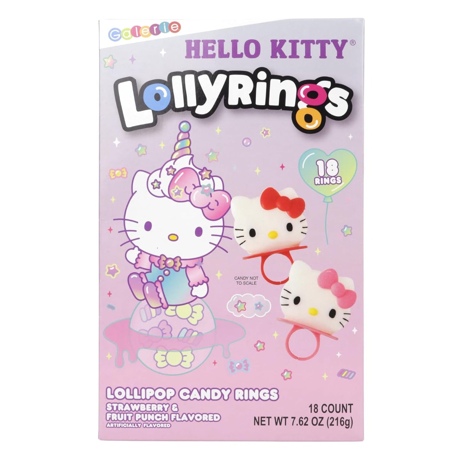 Japanese Candy: Hello Kitty Strawberry and Fruit Punch Lolly Rings, Birthday Party Candy Lollipops, 18 pack