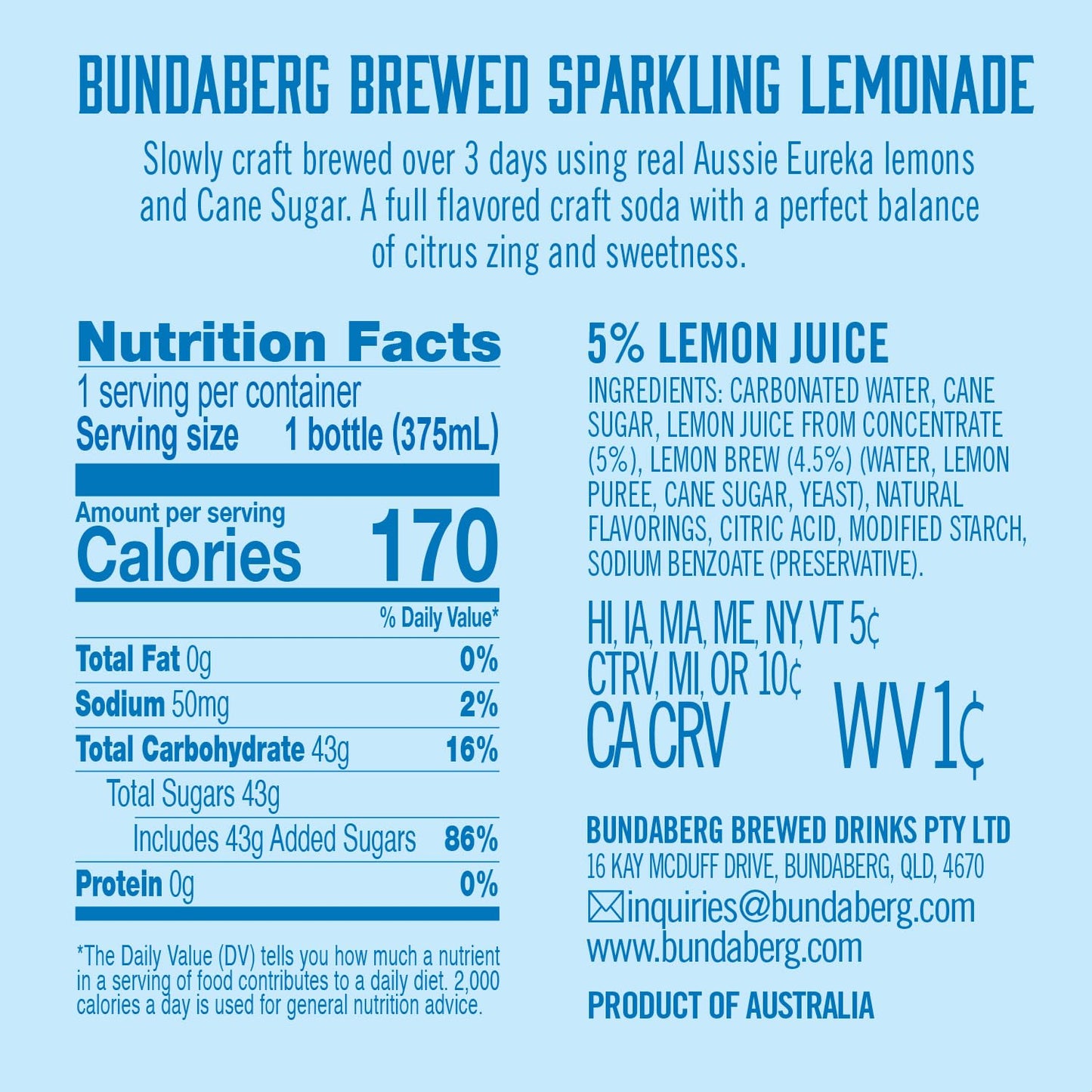 Bundaberg: Sparkling Lemonade, 12.7 oz., 4 Pack