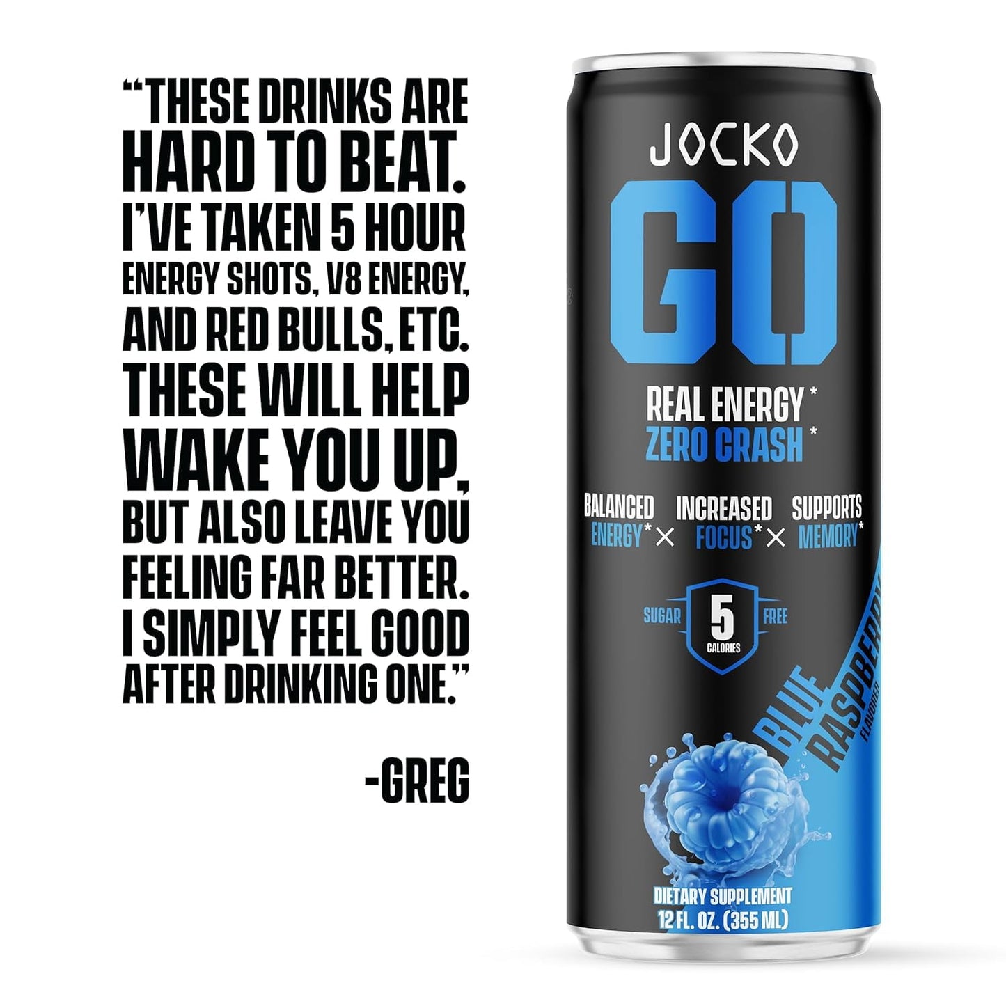 Jocko GO: Keto Energy Drink, Blue Raspberry, 12 Pack
