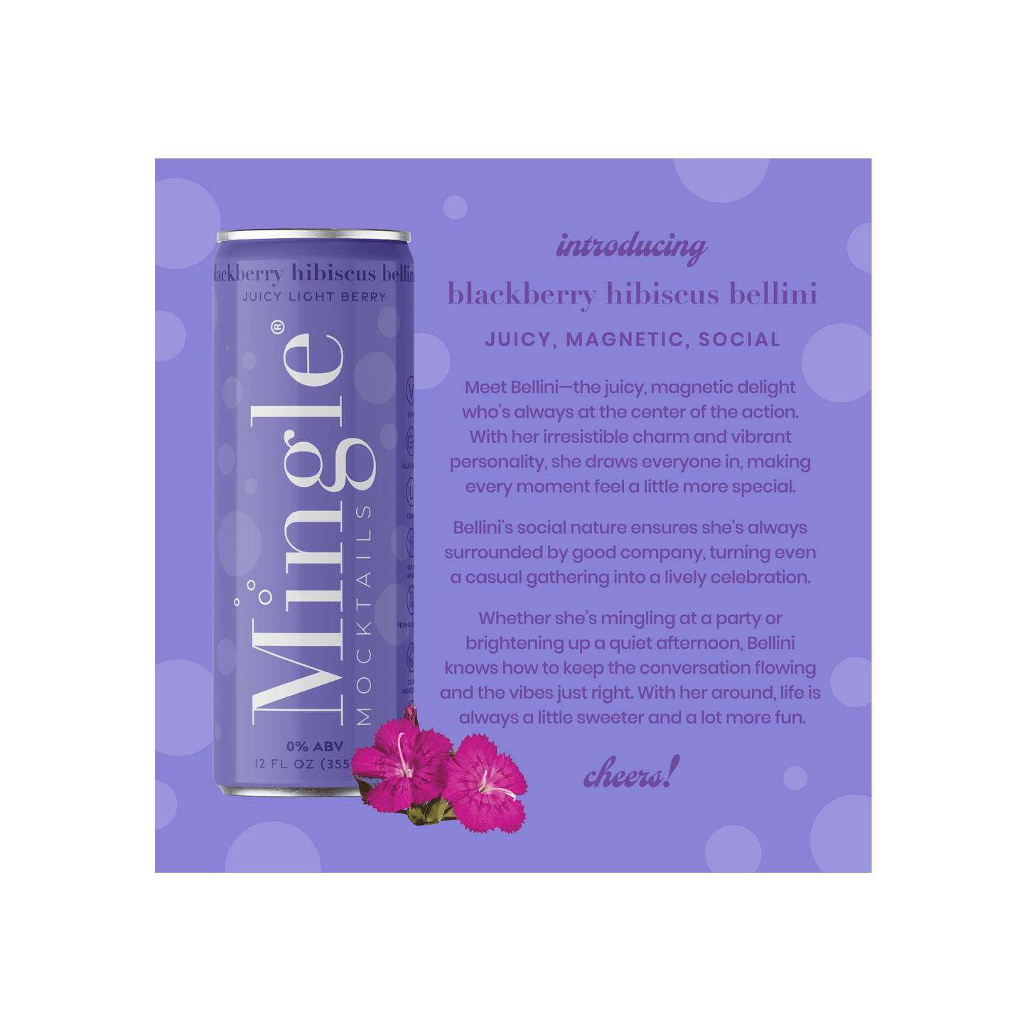 Mingle Mocktails: Blackberry Hibiscus Bellini Non-Alcoholic, 12 oz., 4 Pack