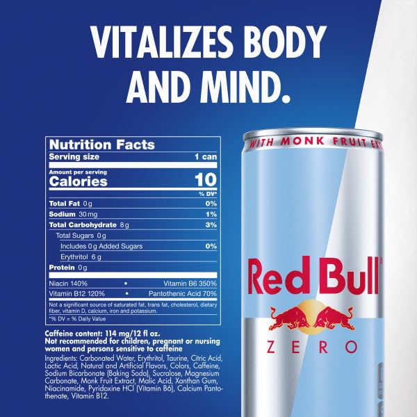 Red Bull: Zero Sugar Free Energy Drink - 12 fl. oz., 4 pack cans