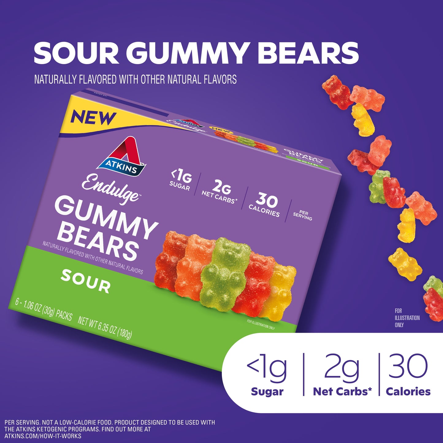 Atkins: Endulge Sour Gummy Bears, 6 Packs