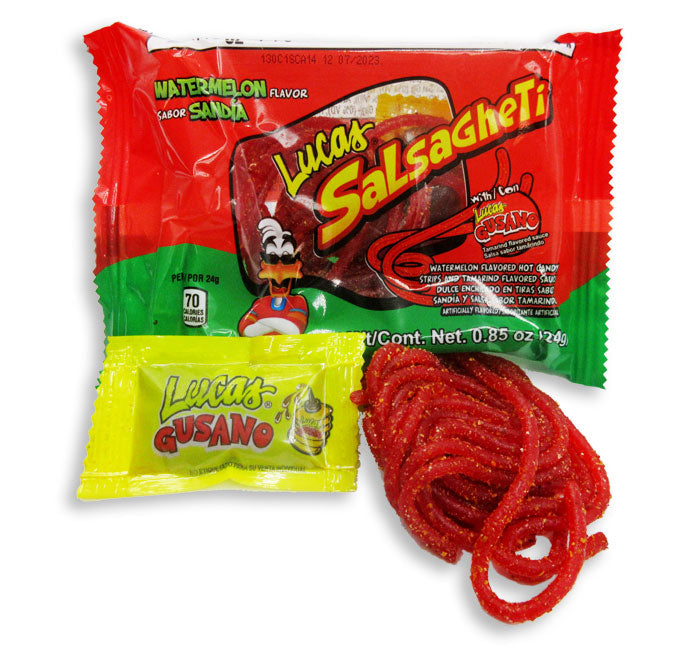 Lucas: Skwinkles Salsagheti Watermelon Flavored Hot Candy Strips, 12 Pack