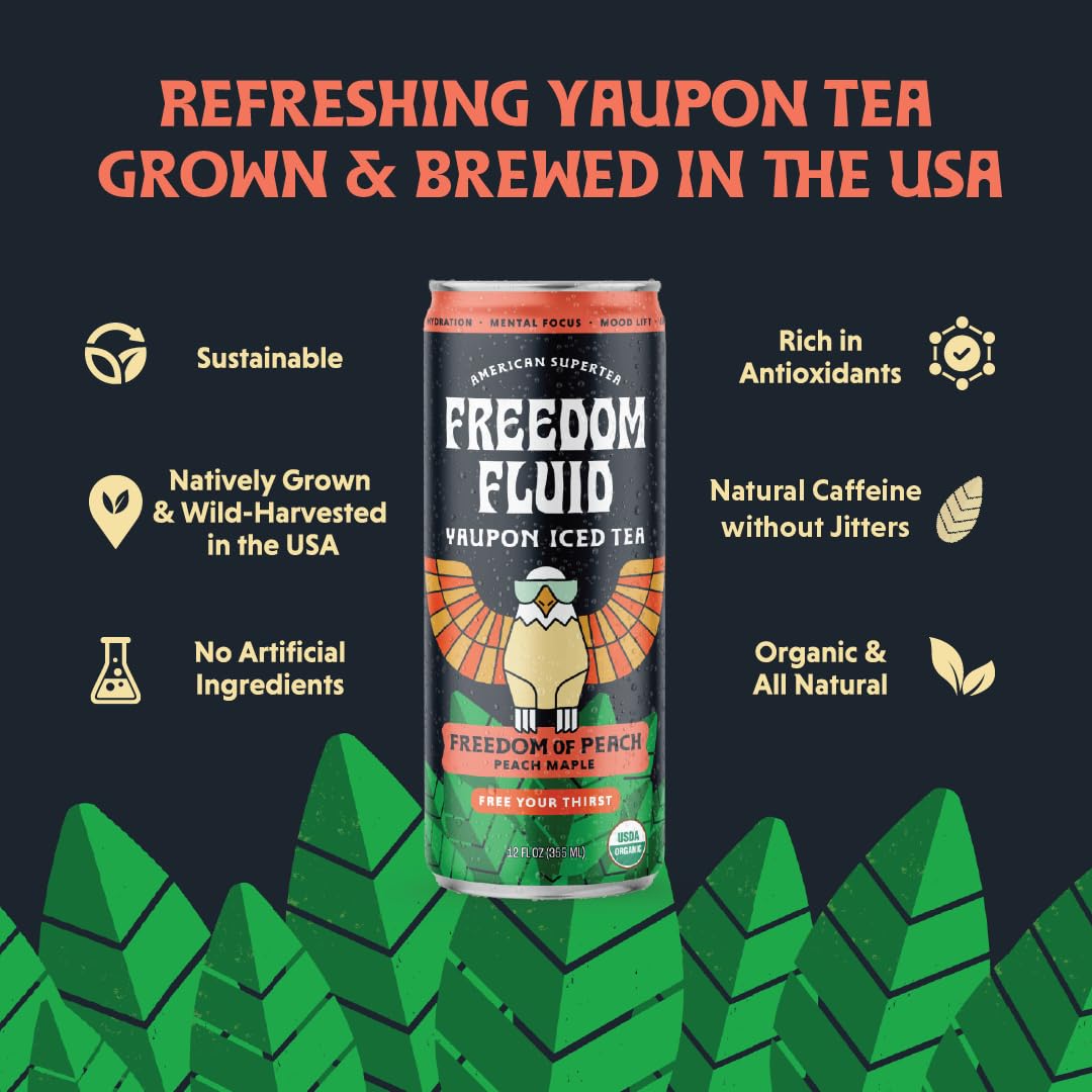 Freedom Fluid: Yaupon Iced Tea, Refreshing Peach, 12 oz., 12 Pack