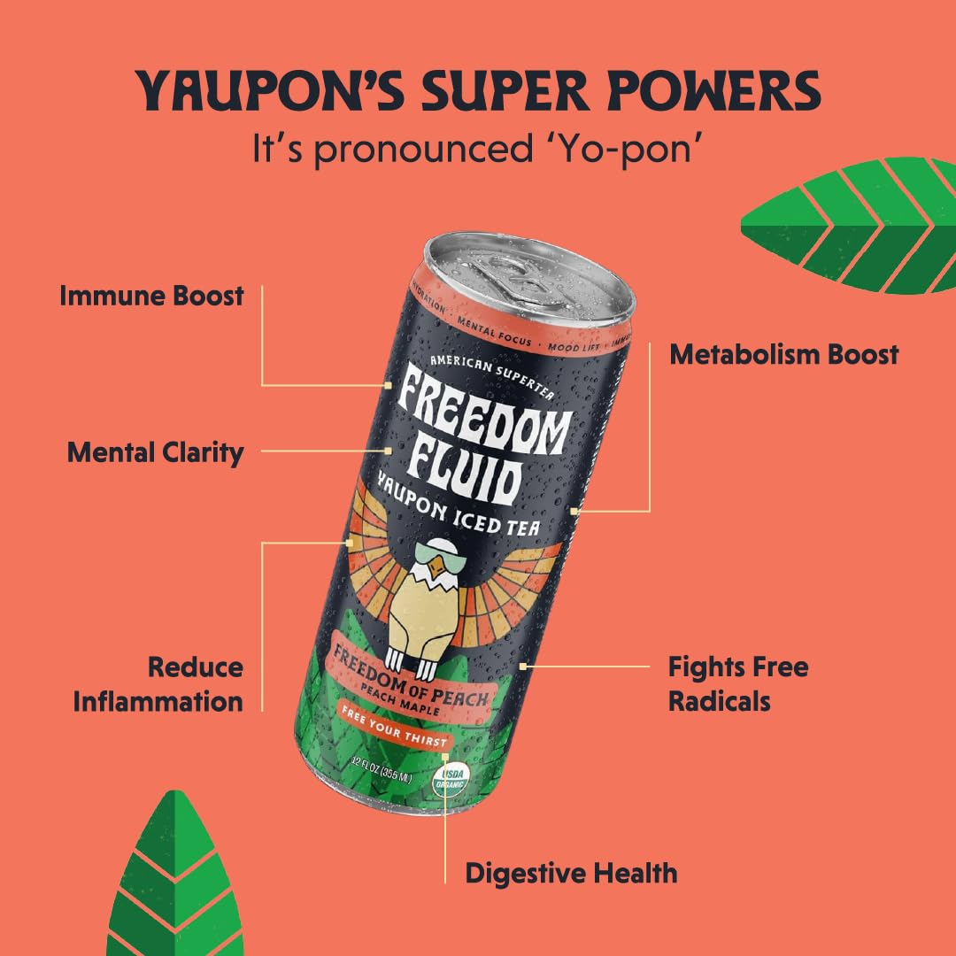 Freedom Fluid: Yaupon Iced Tea, Refreshing Peach, 12 oz., 12 Pack
