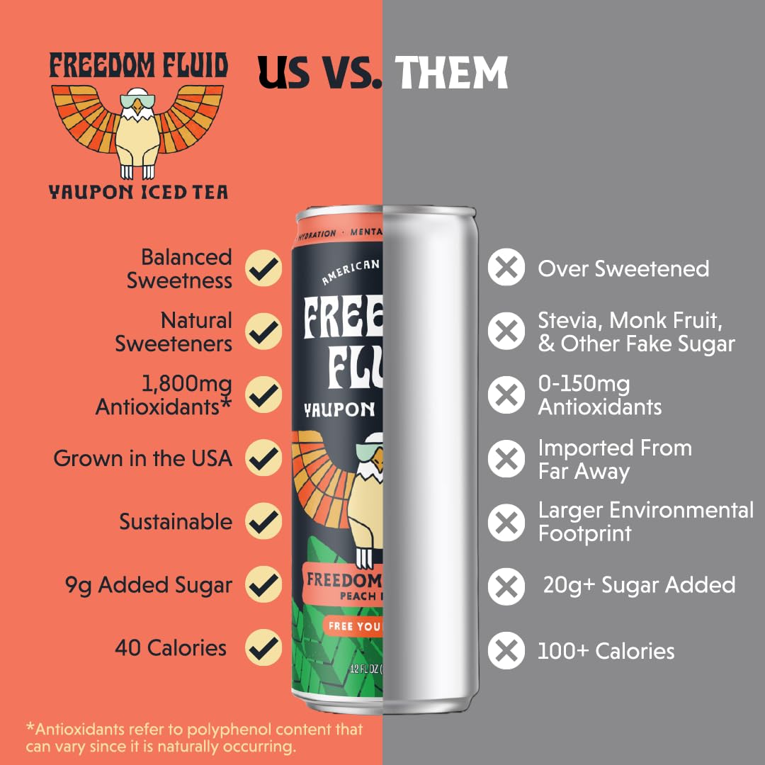 Freedom Fluid: Yaupon Iced Tea, Refreshing Peach, 12 oz., 12 Pack