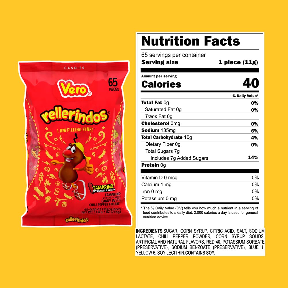 Mexican Candy: Vero Rellerindos Tamarind Flavor Hard Candy, 65 Pack