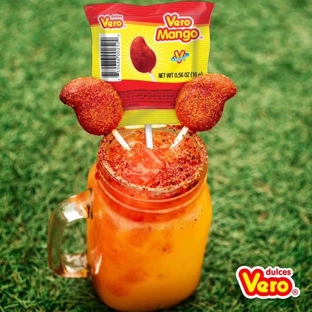 Mexican Candy: Vero Mango - Chili Covered Mango Flavored Lollipops, 40 pack