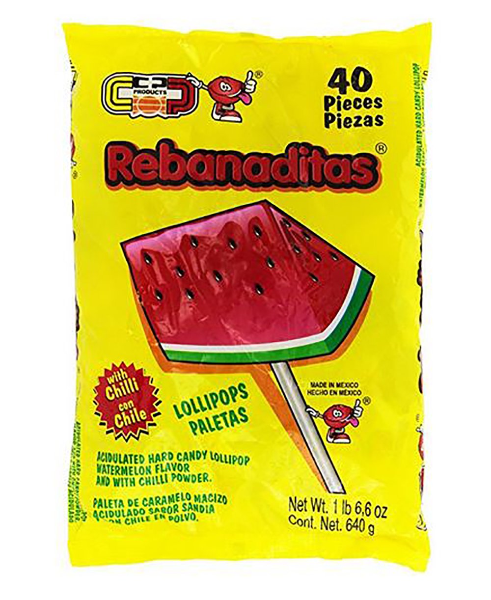 Mexican Candy: Vero Rebanaditas - Chili Covered Watermelon Flavored Lollipops, 40 pack