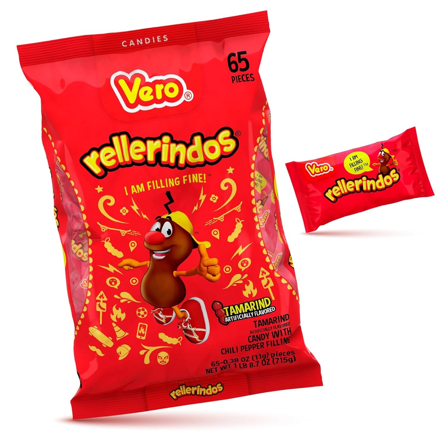 Mexican Candy: Vero Rellerindos Tamarind Flavor Hard Candy, 65 Pack
