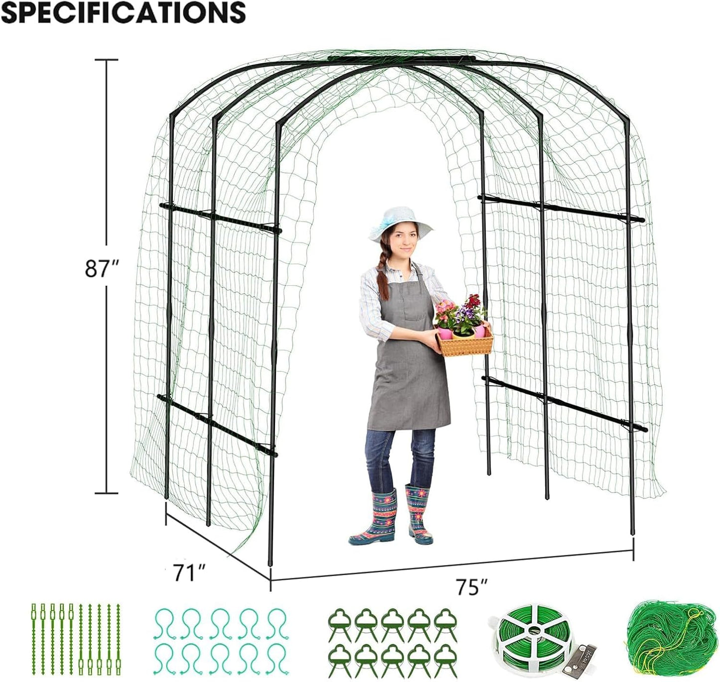 DoCred: Garden Arch Trellis – 87" Adjustable Metal Garden Cover, Green