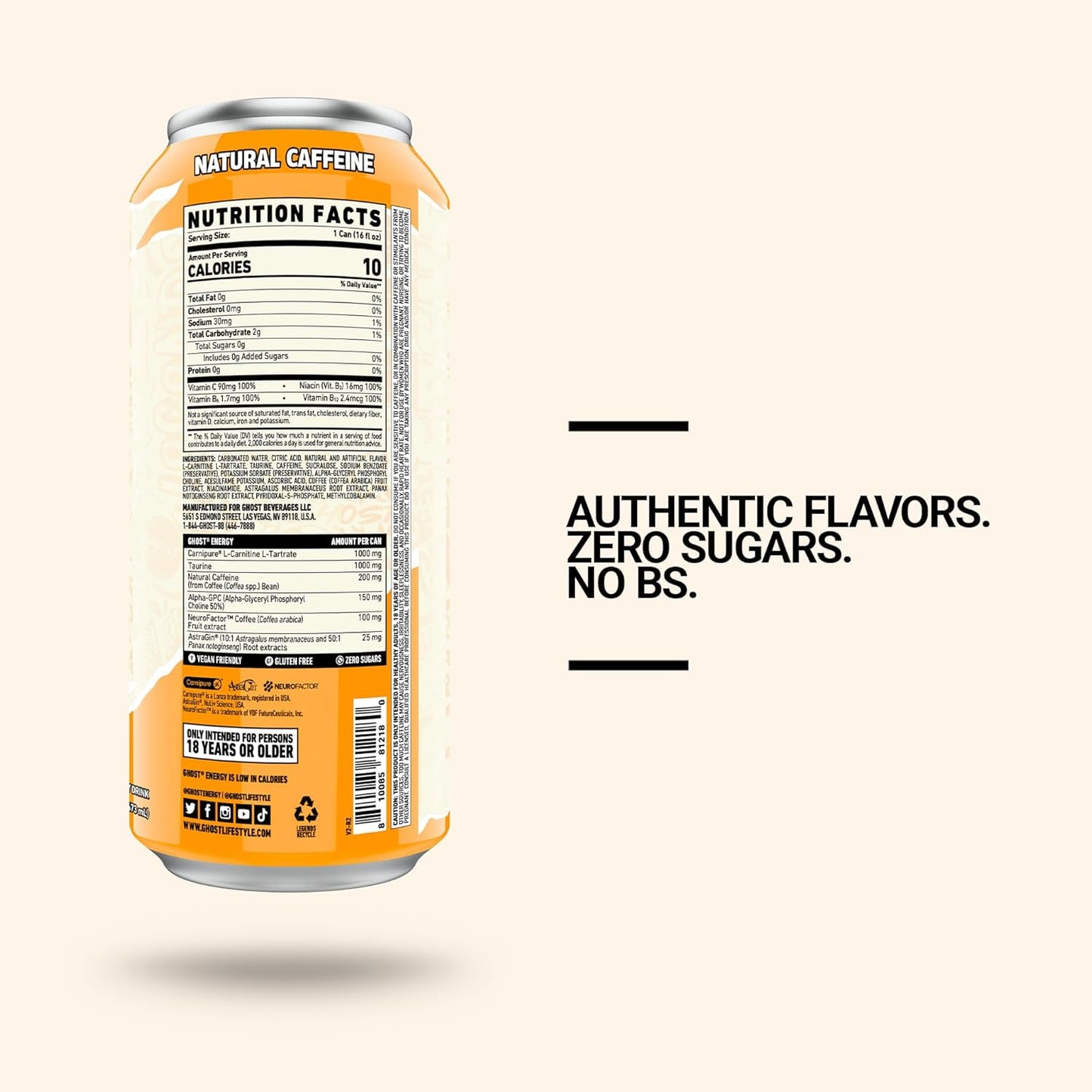 GHOST Energy Drink: Orange Cream, 16 fl. oz. 12 pack cans