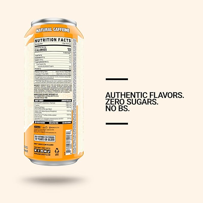 GHOST Energy Drink: Orange Cream, 16 oz. 12 pack