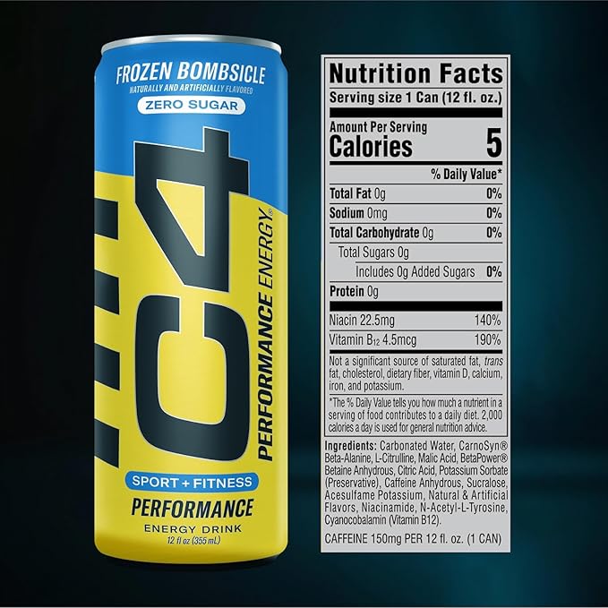 Cellucor C4 Performance Energy Drink: Frozen Bombiscle, 16 oz. 12 pack