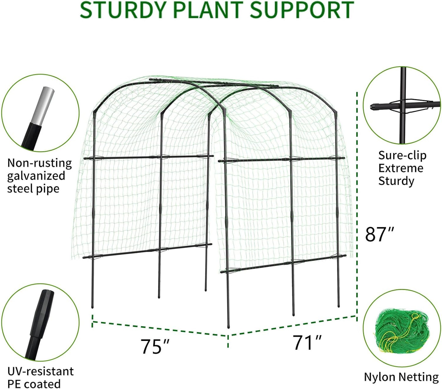 DoCred: Garden Arch Trellis – 87" Adjustable Metal Garden Cover, Green