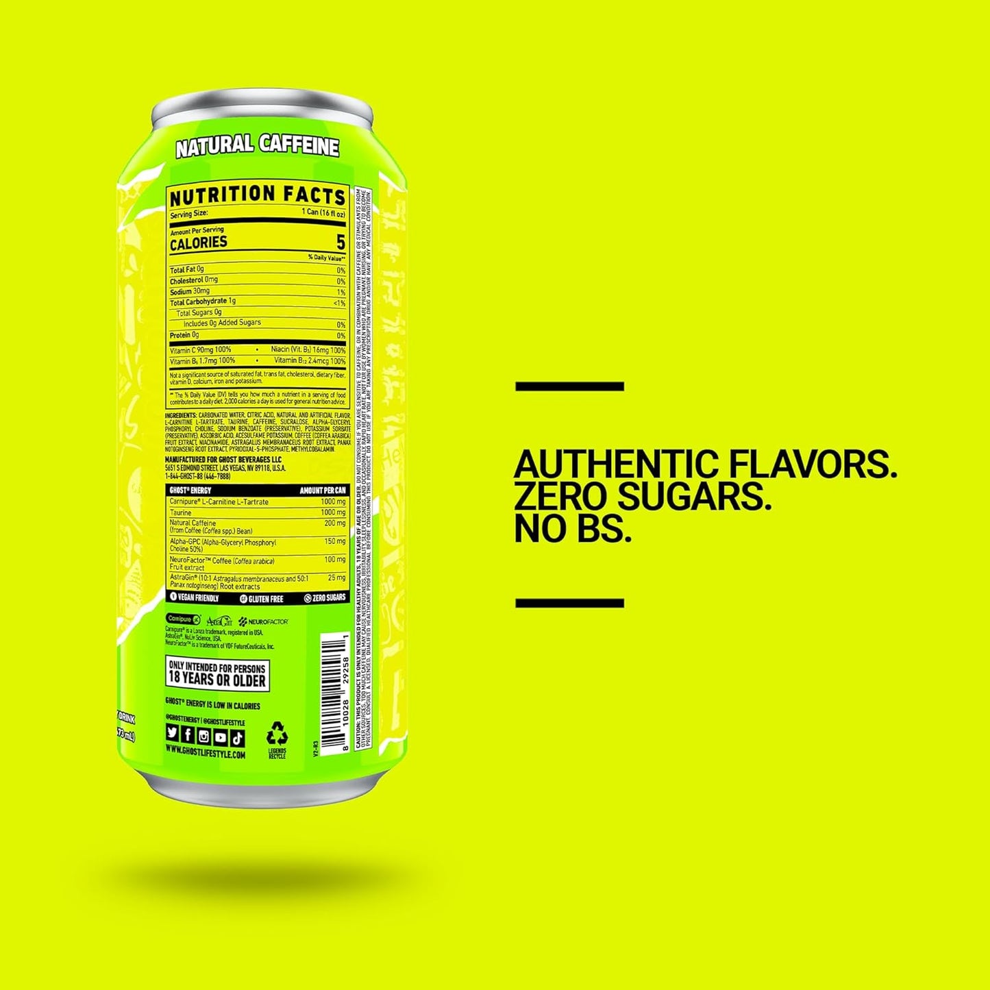 GHOST Energy Drink: Citrus, 16 fl. oz. 12 pack cans