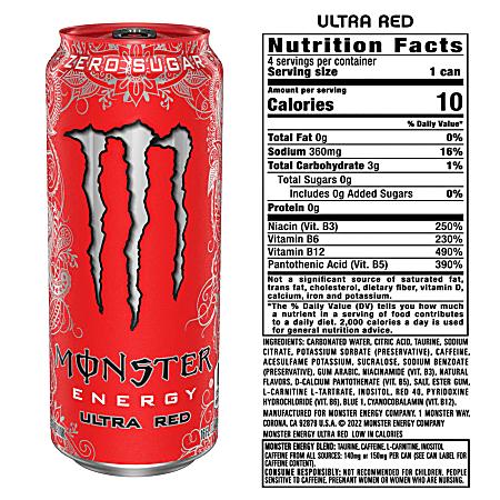 Monster Energy Drink: Red Zero Ultra, Sugar Free Energy Drink, 16 oz., 15 pack
