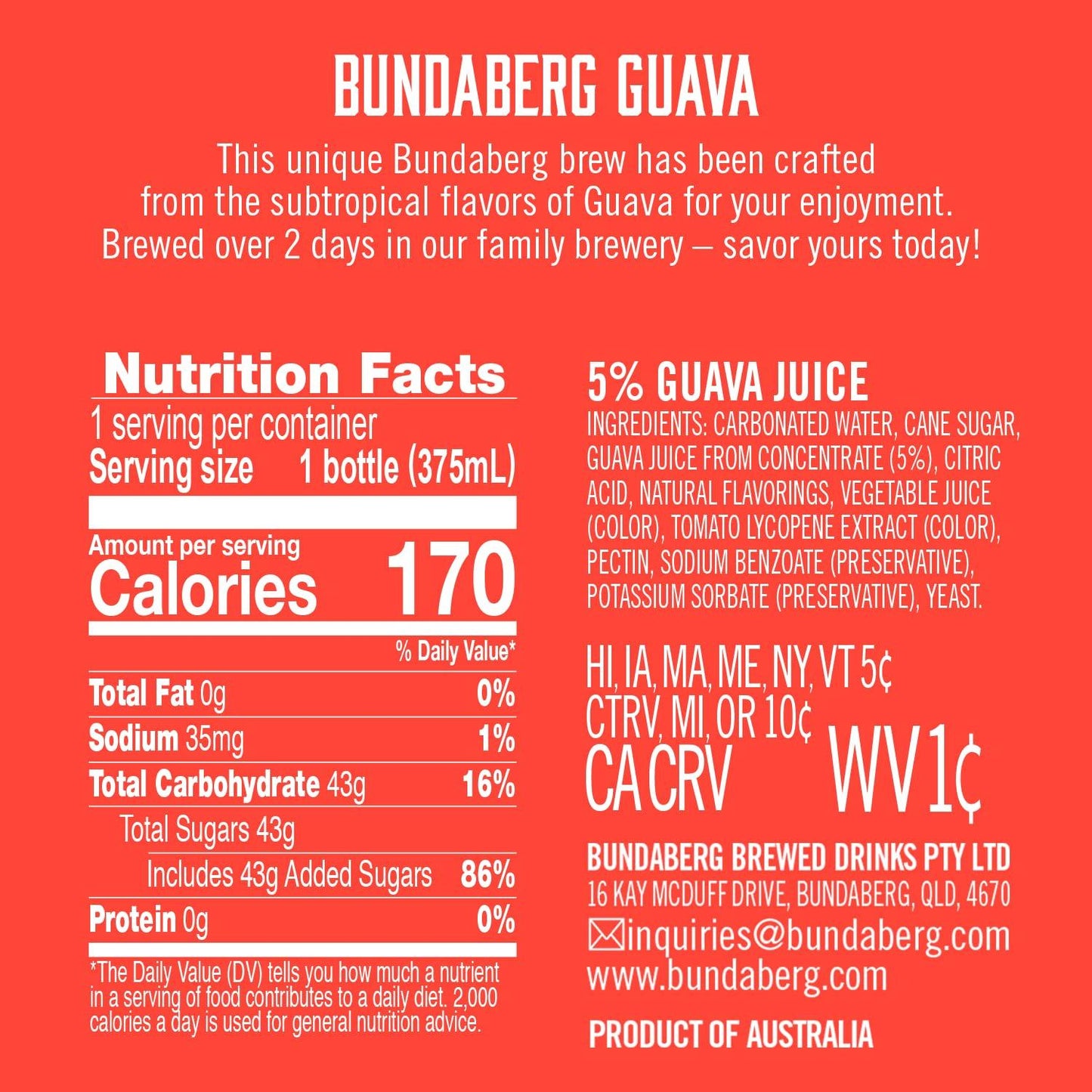 Bundaberg: Sparkling Guava, Fruit Drink, 12.7 oz., 4 Pack