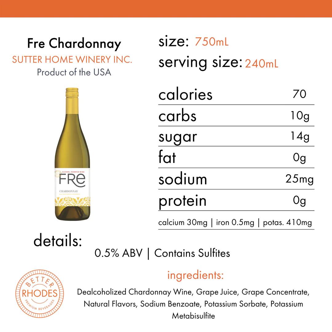 Wine: Sutter Home: Fre Chardonnay, Non-alcoholic White Wine, 1 Bottle