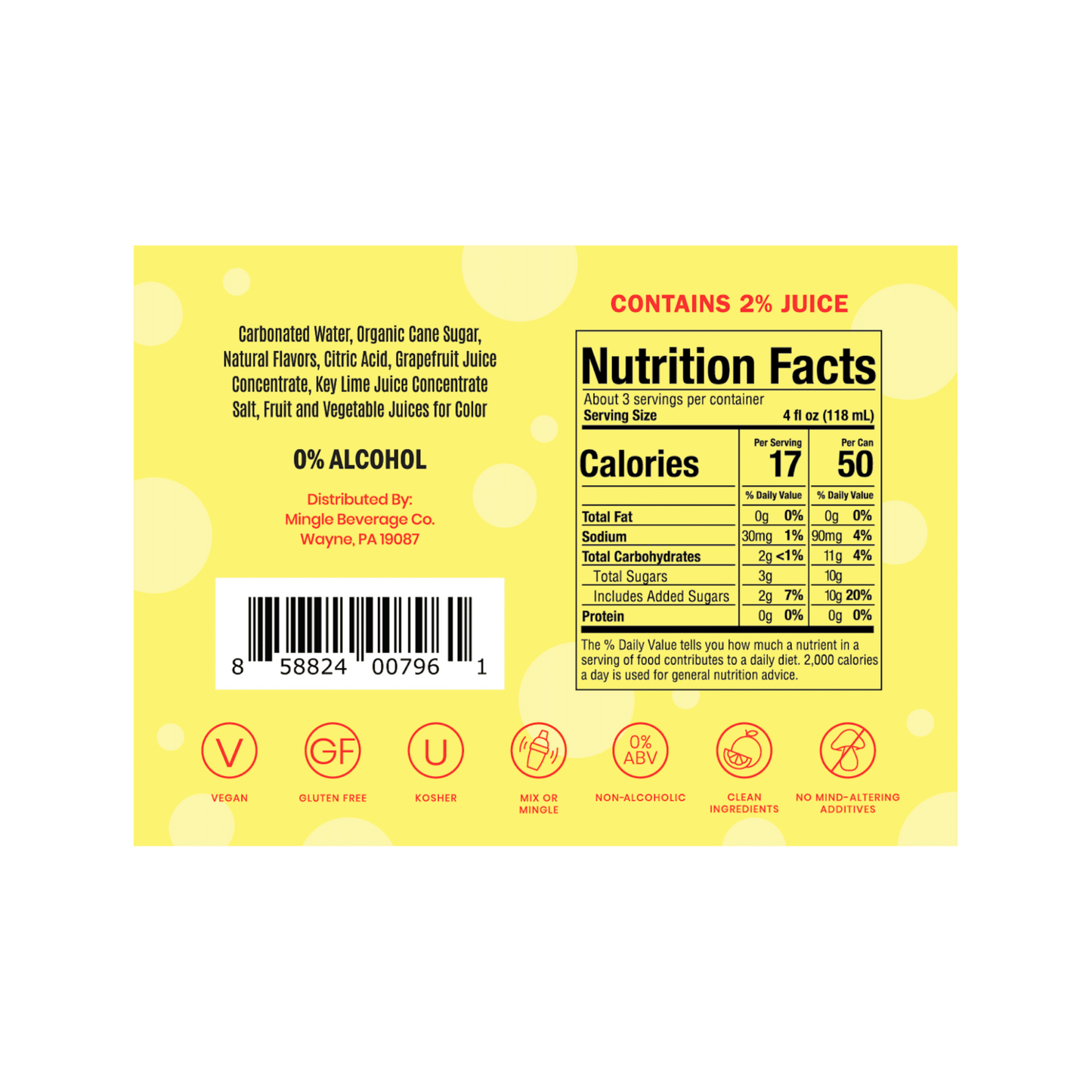 Mingle Mocktails: Pineapple Paloma Non-Alcoholic, 12 oz., 4 Pack