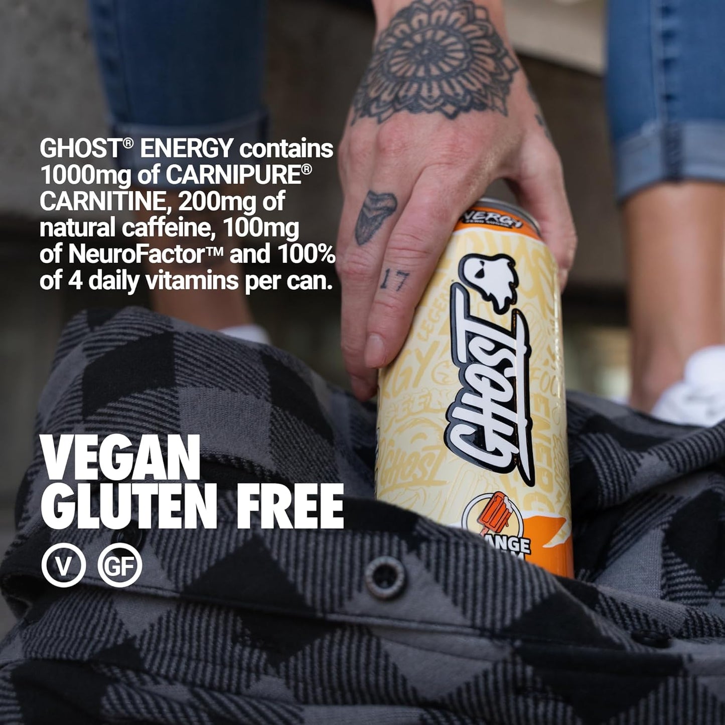 GHOST Energy Drink: Orange Cream, 16 fl. oz. 12 pack cans