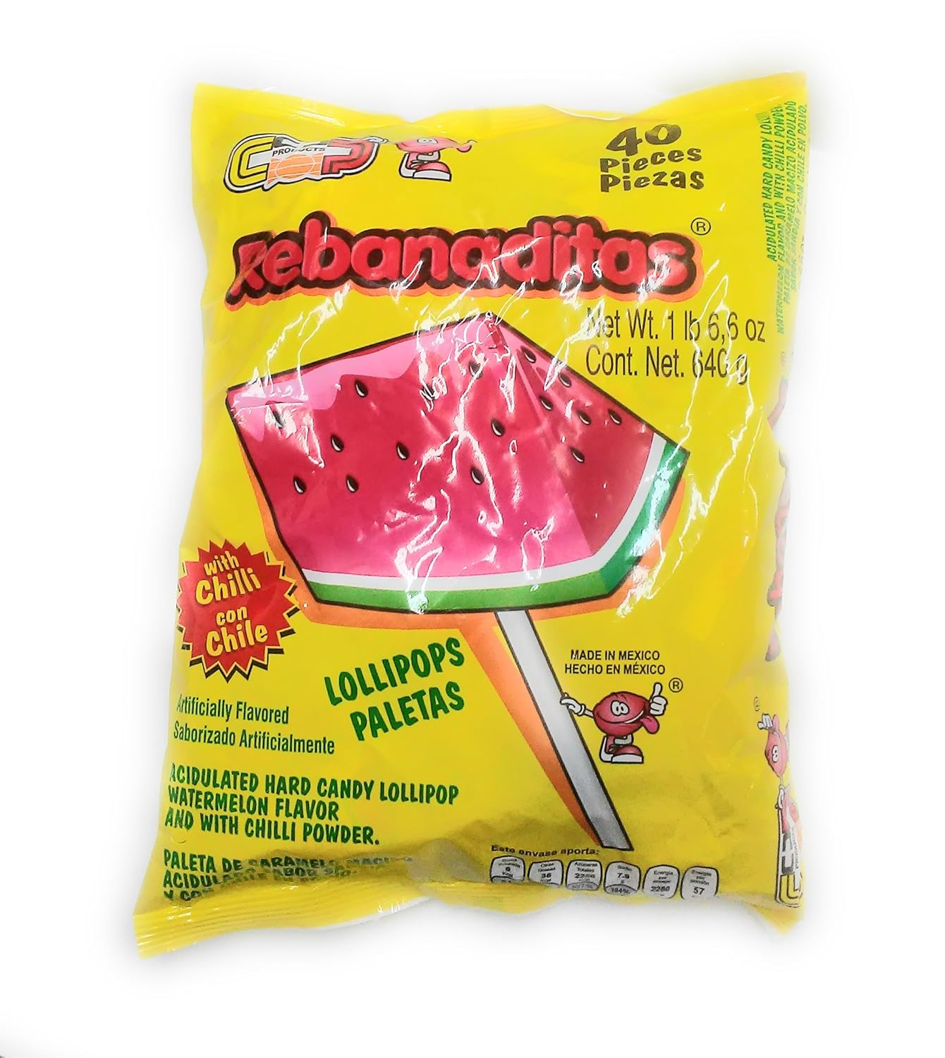 Mexican Candy: Vero Rebanaditas - Chili Covered Watermelon Flavored Lollipops, 40 pack