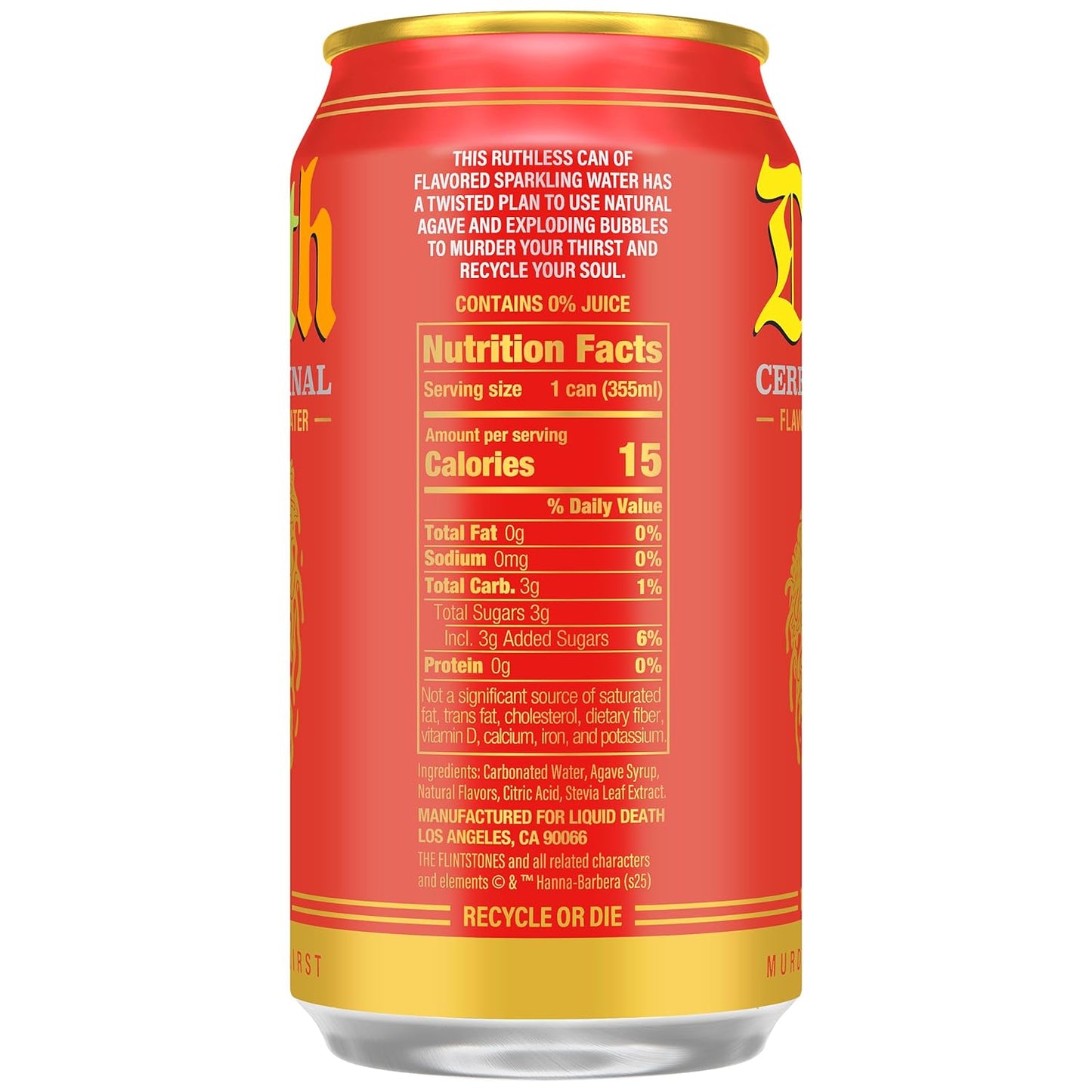 Liquid Death: Cereal Criminal, Fruity Pebbles Flavored Sparkling Water, 12 oz., 12 Pack
