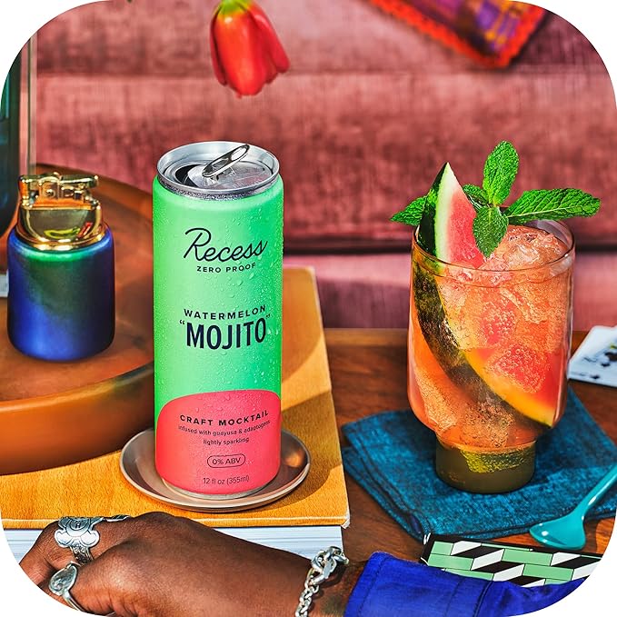Cocktail: Recess: Watermelon Mojito, Zero Proof Cocktail, 12 oz., 12 Pack