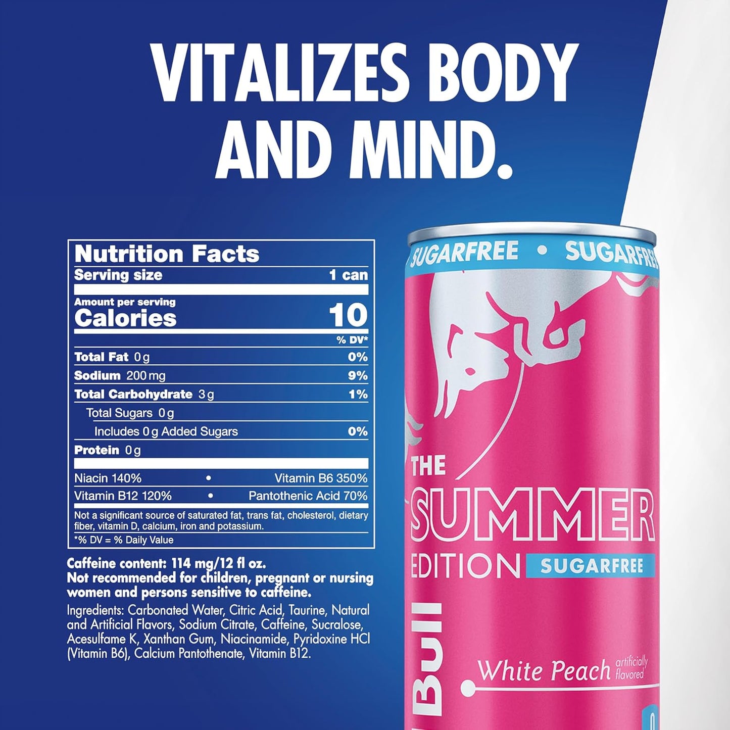 Red Bull: Summer Edition Sugar Free, White Peach Energy Drink, 12 oz., 24 Cans