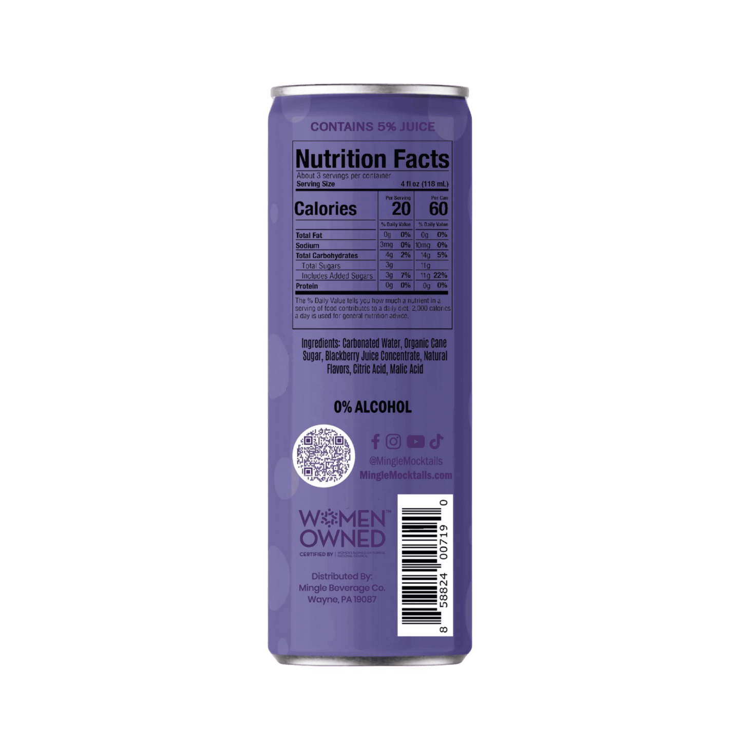 Mingle Mocktails: Blackberry Hibiscus Bellini Non-Alcoholic, 12 oz., 4 Pack