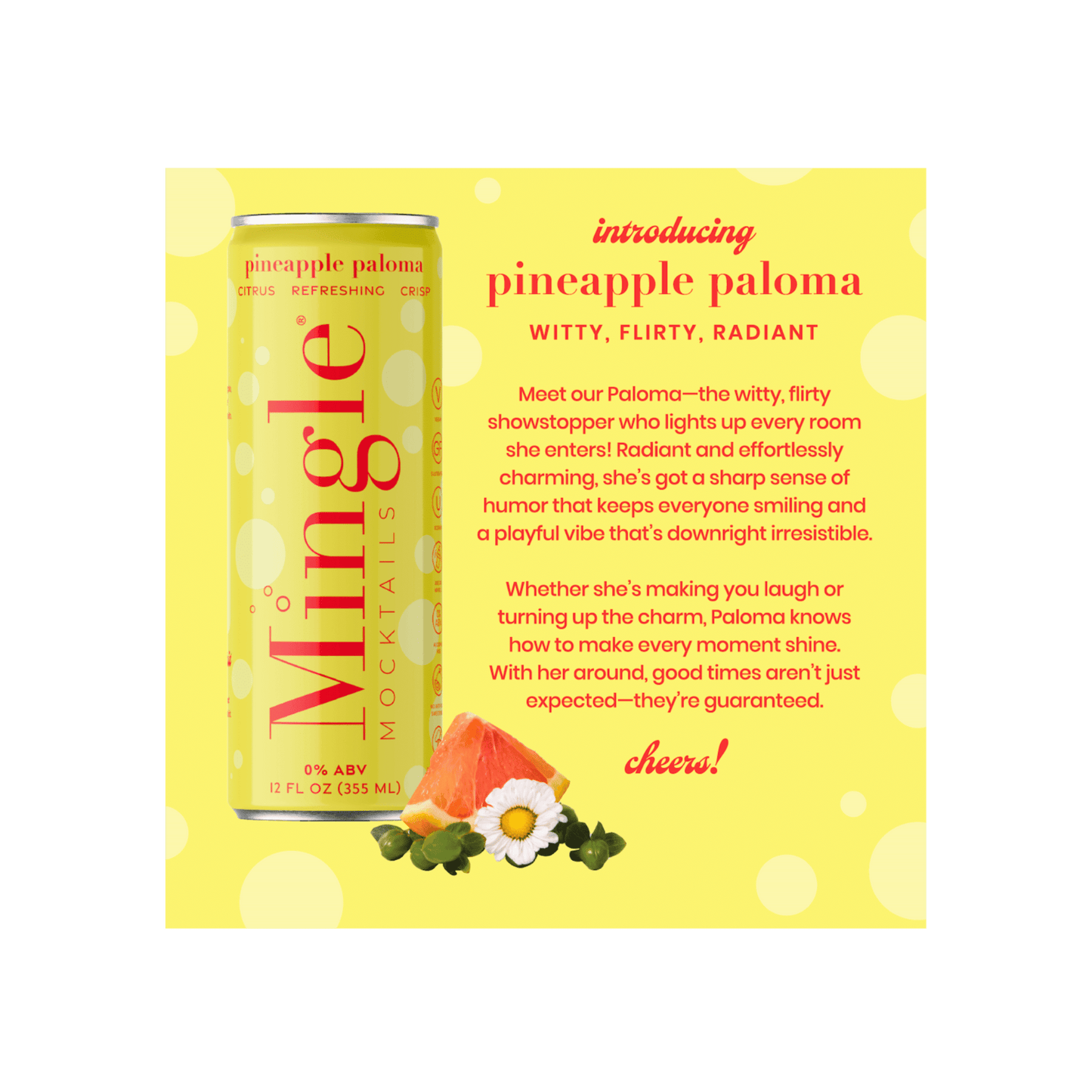 Mingle Mocktails: Pineapple Paloma Non-Alcoholic, 12 oz., 4 Pack