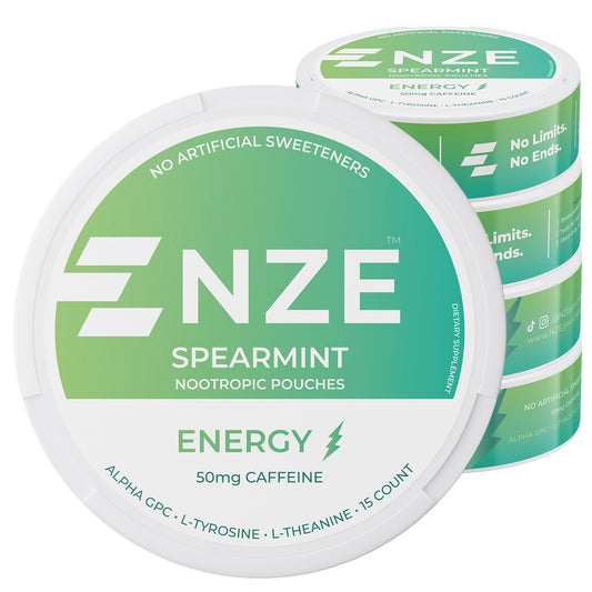NZE: Caffeine Energy Pouch, Nootropic Spearmint, 5 Pack