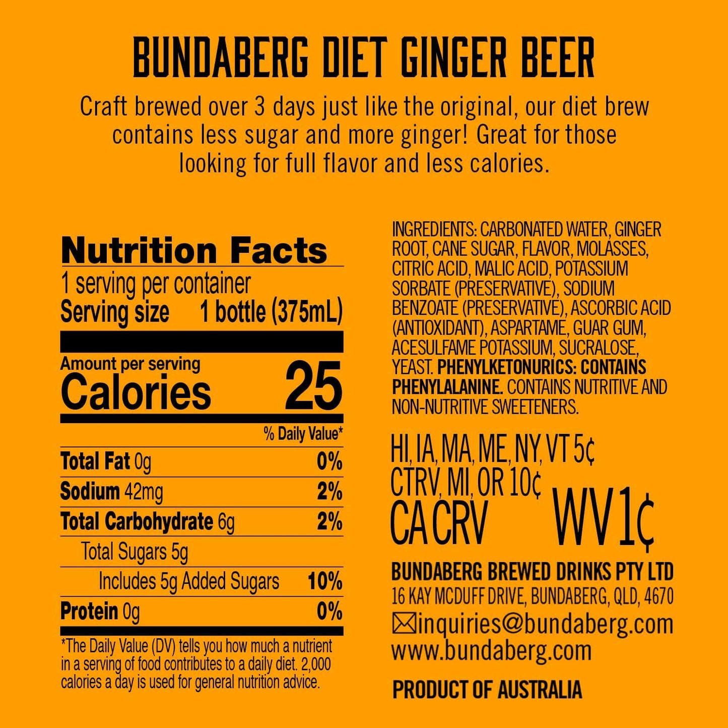 Bundaberg: Diet Ginger Beer, 12.7 oz., 4 Pack Bottles