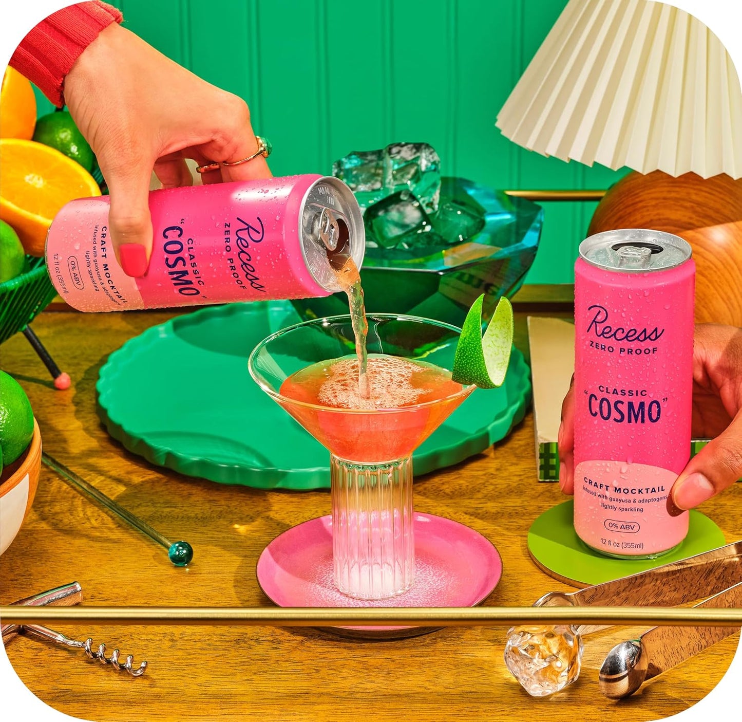 Cocktail: Recess: Classic Cosmopolitan - Zero Proof Craft Mocktail, Premium Cocktail Mixer, 12 Pack Cans