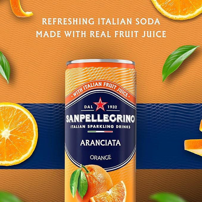 San Pellegrino: Aranciata Sparkling Orange, Italian Sparkling Drink, 11.15 oz. 24 Pack